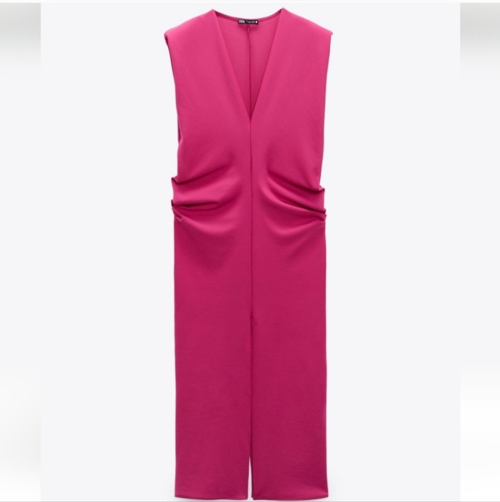 Zara fuchsia pink midi slit dress size S - Picture 8 of 16